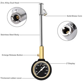 Truck Tire Pressure Gauge 160 PSI, Puibers Heavy Duty Dual Head Tire Gauges for Tire Pressure, Mechanical Tire Gauge Glow in The Dark，ANSI Certified Pressure Reader for Truck, Semi Truck, ATV, RV