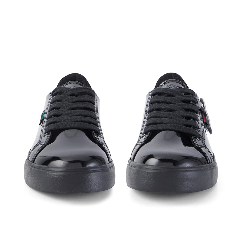 Kickers Junior Girl's Tovni Lacer Patent Leather Trainer, Patent Black,