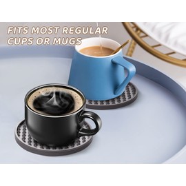 KEHOUXRE Coasters for Drinks 6 Pack Drink Coasters with Holder,Heat Resistant Silicone Coasters Tabletop Protection,Non-Slip Rubber Coasters for Kinds of Cups (Grey)