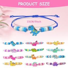 AUAUY 12 Stück Freundschaftsarmband Kinder, Einstellbare Geflochten Armbänder, Bunte Tonperlen Perlen Armbänder Set Kinderschmuck Als Geschenk für Mädchen Kinder Mitgebsel Geburtstag Party-Dinosaurier