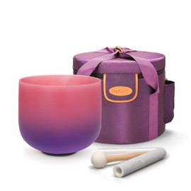 TOPFUND 432Hz Pink Purple F Note Crystal Singing Bowl Heart Chakra 8 inch with Heavy Duty Carrying Case and Suede Mallet