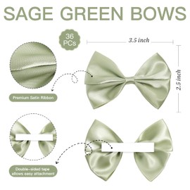 LIZLOVESS Sage Green Self Adhesive Satin Ribbon Bows for Gift Wrapping 3.5 Inch Premade Dusty Sage Stick on Bows for Crafts, Wedding Decor, Birthday Party Decoration, Baby Shower, Treat Bags (36 Pack)