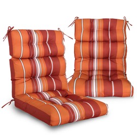 EAGLE PEAK Tufted Outdoor/Indoor High Back Patio Chair Cushions, Set of 2, 46'' x 22'', Red Stripes