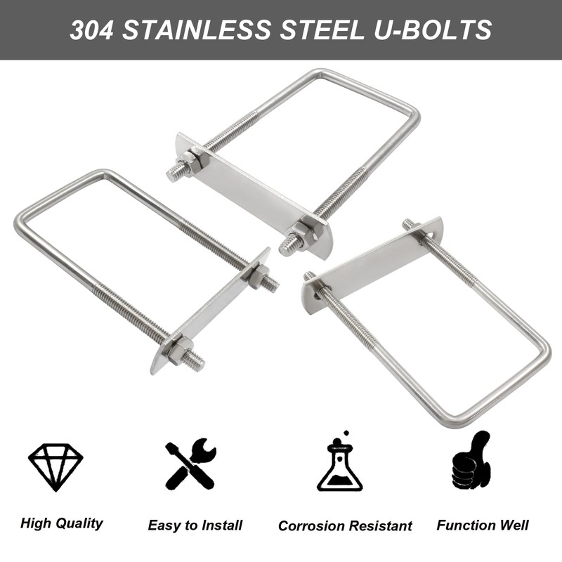LifCratms 4 Sets 304 Stainless Steel Square U-Bolts, M6 x