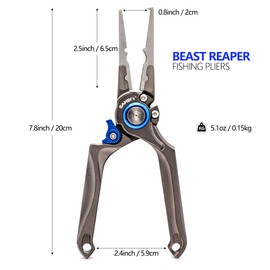SAMSFX Fishing Pliers, Muti-Function Fly Fishing Tools, 8" Saltwater Resistant Gear Hook Remover Split Ring Tungsten Cutters, with Lanyard & Sheath (Blue Fishing Pliers with Dehooker)