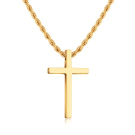 Ailetop Gold Cross Necklace for Men, Stainless Steel Gold Cross Chain Pendant Necklace for Men Cross Chain for Mens Cross Necklaces Gold Chain Necklace for Men Jewelry Rope Link Chain 18 Inches