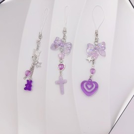 AGEN KGEN Cute Y2K Phone Charm Aesthetic Keychain Accessories Phone Lanyard String for Bag Purse Backpack Wallet Airpods Pendants Decor for Women (3x Purple Bear Love)