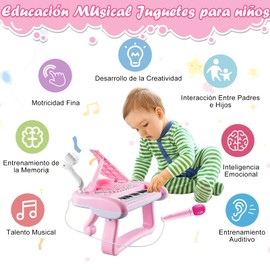 Piano para Niños,Piano de Juguete para Niños con Micrófono,Órgano Electrónico,Teclado Musical, Ritmo Colorido Luminoso,3 Modos de Enseñanza,22 Teclas.Regalos de Juguete para Niños y Niñas de 3-12 Años
