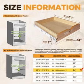 Pull Out Drawers for Cabinet Wood Slide Out Cabinet Organizer and Storage Cabinet Kitchen Drawers Slide Out Shelves Pull Out Shelves in Kitchen Pantry Bathroom with Soft Close 24"W x 22"D x 3"H
