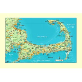 Cape Cod 33" × 21" Wall Map Gloss Laminated