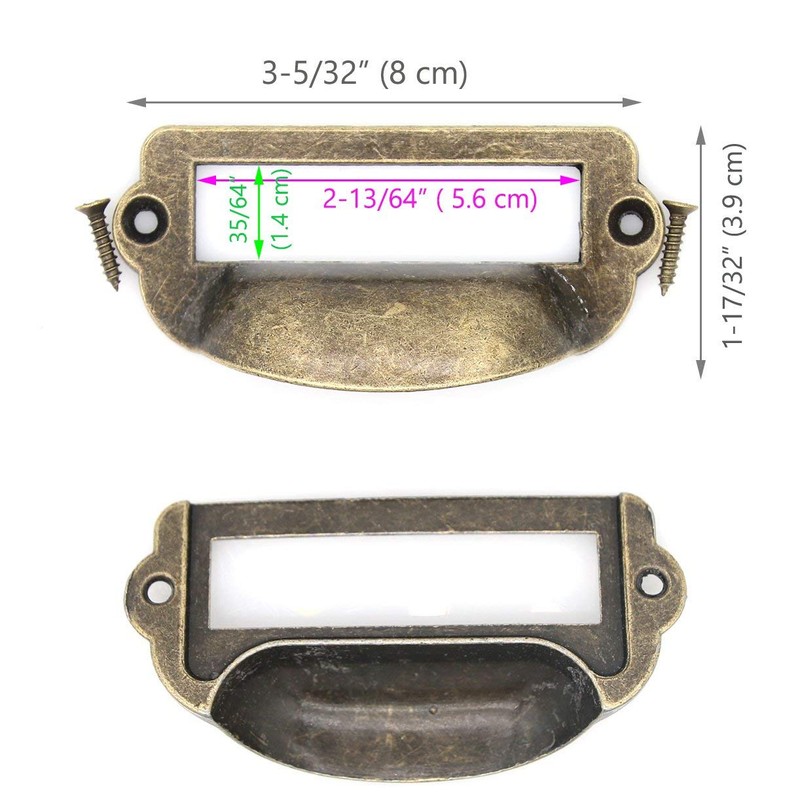 LXZ 8 PCs Antique Brass Card Holder Drawer Pull/Label Tag