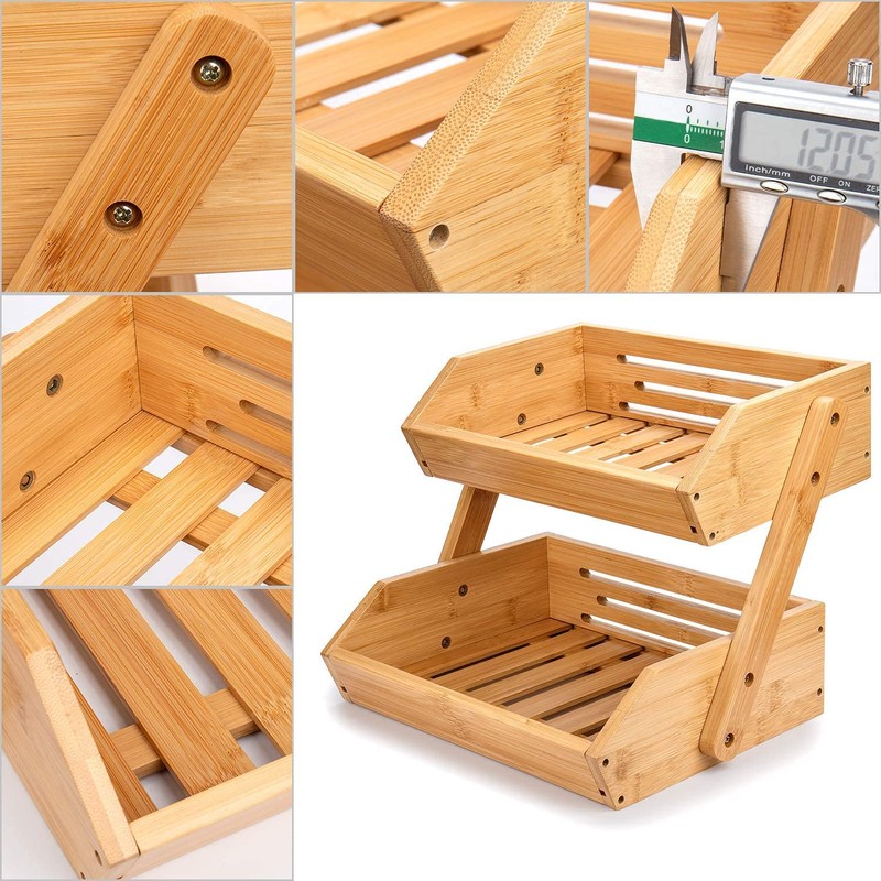 Merysen 2 Tier Fruit Basket For Kitchen- Bamboo Fruit and