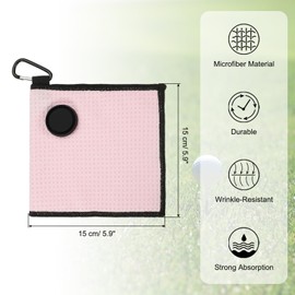 PATIKIL 6"x6" Magnetic Golf Towel with Wire Cleaning Cloth, Microfiber Waffle Pattern Towels with Magnet and Clip for Golf Carts Clubs Golfing Gear, Pink/Black