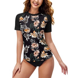 BesserBay Women's Short-Sleeved Rash Guard with Beautiful Patterns, UV Shirt Tankini, UPF 50+, S-XXL, A3, xl