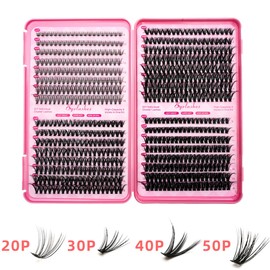 Selawasty Lash Clusters 640pcs Natural Lash Extension Individual Cluster Eyelash Russian Lash Clusters Individual Lashes Eyelash Clusters Natural Look Eyelashes for DIY at Home(9-16MM,20D,30D,40D,50D)