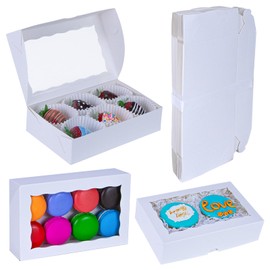 JCXGRVC 100PCS 8x5x2 Inch Chocolate Covered Strawberries Boxes Bakery Boxes with Window Cookies Boxes Cakesickle Boxes Browines Boxes Donut Boxes