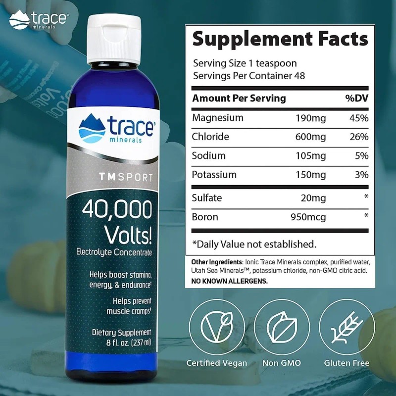 Trace Minerals 40,000 Volts! Electrolitos Concentrados 237ml | Hidratación y