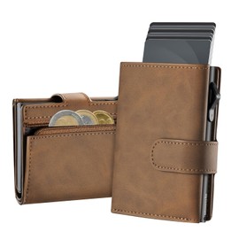 Card Holder Mens Wallet RFID Blocking Leather Minimalist Smart Pop Up Wallet with Zipper Coin Pocket, Trifold Credit Card Holders Wallet, Magnetic Closure, Holds Up to 12 Cards, 2 ID Window