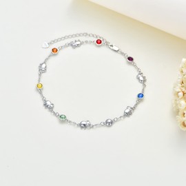 AOBOCO Anklet Sterling Silver 925 Women's Pearl Anklet with Crystals 28 cm, Crystal, Crystal