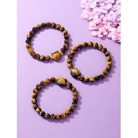 CrystalTears Women's Gemstone Bracelet 8 mm Beads Pearl Bracelet with Cute Cat Reiki Talisman Spiritual Gifts, Tiger Eye Copper