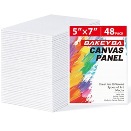 Canvas Boards for Painting 48 Pack, 5x7 Inch Painting Canvas Panels, 100% Cotton White Blank Canvas Boards for Painting, Art Supplies Paint for Acrylics Oil Watercolor Tempera Paints