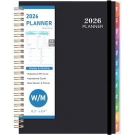 2026 Planner - JAN. 2026 -DEC. 2026, 2026 Daily Weekly and Monthly Planner, 6.3'' x 8.4'', Calendar Planner 2026 with Transparent PP Cover, Colorful Monthly Tabs, Back Pocket
