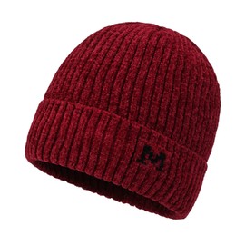 Husmeu Winter Beanie Hat Men Outdoor Cold-Proof Fleece Cosy Warm Knitted Hat for Women Men Unisex Red