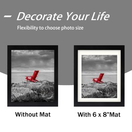 Black 8x10 (20 x 25 cm) Photo Frames Display 6x8 Photos - Square Classic Solid Wood Frames for Wall Mount and Tabletop 2 Pack