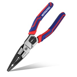 WORKPRO 6-in-1 Needle Nose Pliers, 8 Inch Multipurpose Long Nose Pliers with Wire Stripper/Crimper/Cutter Function, Premium Heavy-Duty CRV Steel Hand Tool Plier for Home, Crafts