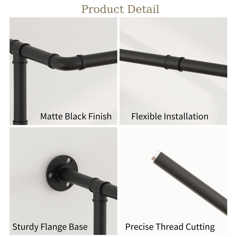 WTPLWD Industrial Pipe Clothes Racks 2 Pack, Black Pipe Wall