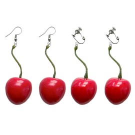 1 Pair Cute Funny Clip On Earrings Plastic Fruit 3D Handmade Red Cherry Fruit Hoop Earrings Shiny Jewellery No Pierced Ear Clips for Women
