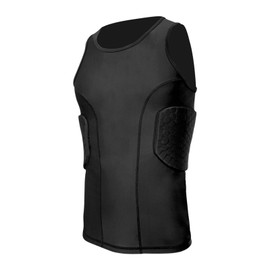 Men’s Padded Compression Shirt - Football Chest & Rib Protector with Heart Guard for Contact Sports - Black - XL