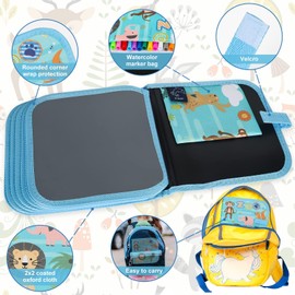 Qrytoi Erasable Book Doodle Set for Kids,Magic Drawing Book for Kids,Reusable Drawing Book 12 Watercolor Pens 14 Page Drawing,Road Trip Car Game Writing Painting Set for Boys and Girls (Zoo)