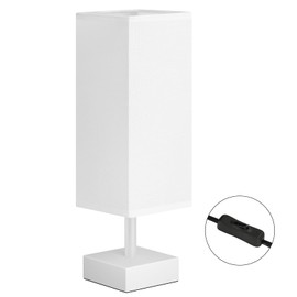 aooshine White Small Table Lamp - Bedside Lamp for Bedroom, Minimalist Nightstand Lamp with Square Fabric Shade, Desk Lamp for Kids Room Dorm