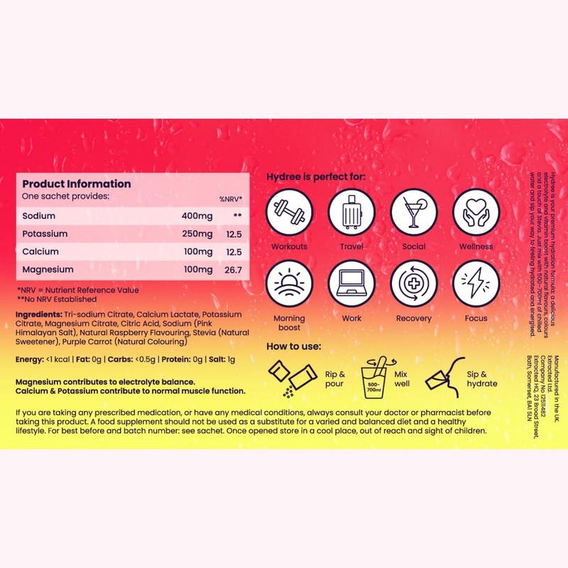 Extracted Hydree Advanced Electrolyte Drink Mix, Sodium Potassium Magnesium Calcium