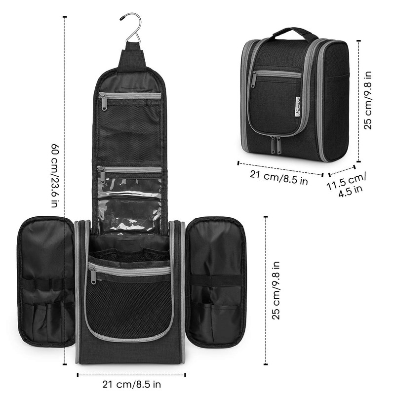 Travel toiletry bag for hanging., black