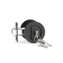 Asidrama 2 Pack Matte Black Entry Pocket Door Lock Round Pocket Door Hardware with Key