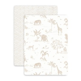 Makemake Organics Organic Portable Mini Crib Sheet GOTS Certified Organic Cotton Pack n Play Fitted Sheets Playard Set of 2 (26"X39", Safari and Herringbone)