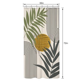 Riyidecor Abstract Leaves Shower Curtain Mid Century Boho Sun Geometric Vintage Simple Modern Plant Minimalist Curve 36Wx72H Inch Aesthetic Fabric Decor Bathroom Polyester Waterproof 7 Pack Hooks