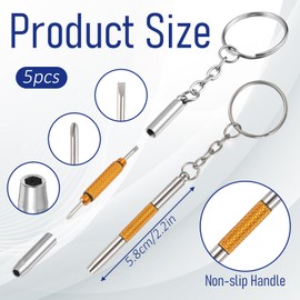 Mini Eyeglass Screwdriver, 5 Pcs 3 in 1 Precision Stainless Steel Screwdriver Set with Keychain for Eyeglass Repair Watchmaker Tool (5 Colors)