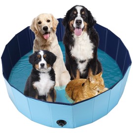AMGSH Dog Whelping Box, Foldable Birthing Pool for Dogs, Whelping Pool for Puppies, Poartable Plastic Swimming Pool & Bath Tub for Dogs, Blue (Blue, 39.4” Dia. × 11.8” H (100cm × 30cm))