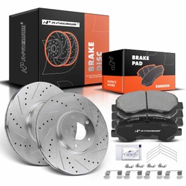 A-Premium 12.58 inch (319.6mm) Front Drilled and Slotted Disc Brake Rotors + Ceramic Pads Kit Compatible with Select Nissan Models - Maxima 2009 2010 2011 2012 2013 2014 2016 2017 2018 2019, 6-PC