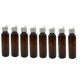Natural Farms 4 oz Amber Cosmo BPA FREE Bottles - 8 Pack Empty Refillable Containers - Essential Oils Cleaning Products - Aromatherapy | White Spout Cap - Made in the USA