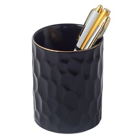 YOSCO Ceramic Aesthetic Pen Holder for Desk Cute Pencil Holder Cup Pot Desk Organizer for Men Women Makeup Brush Holder (Black)