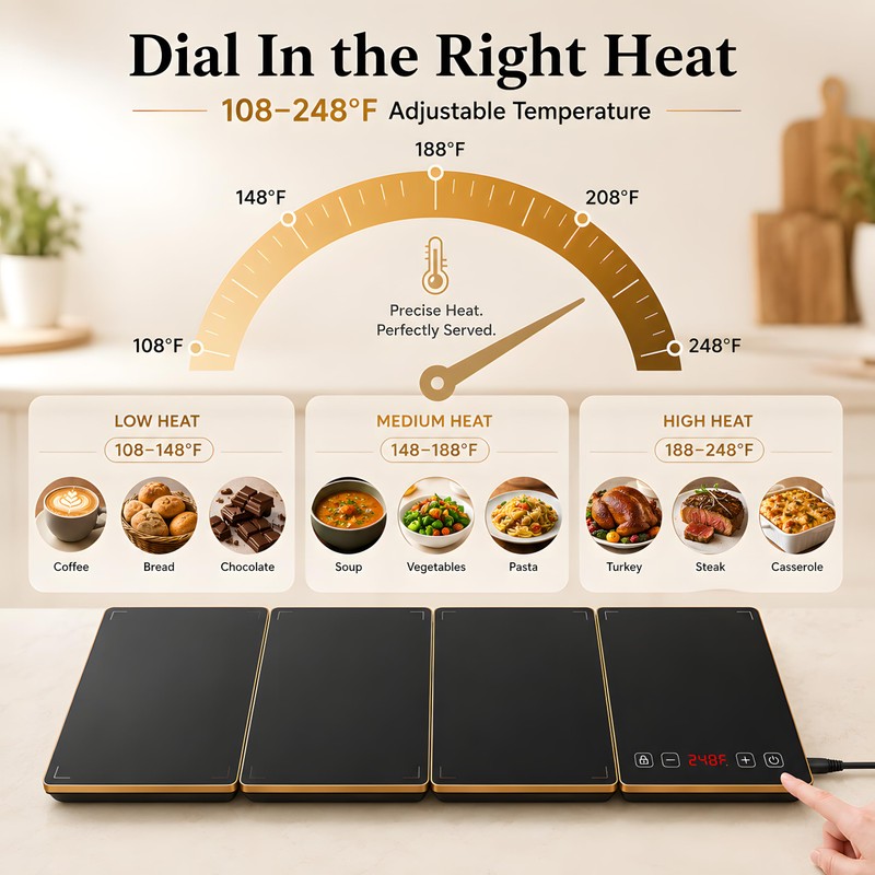 ASBRAVO Electric Warming Tray, 10-Sec Fast Heat,8 Temps & 24