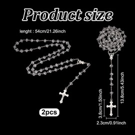 WEBEEDY Pack of 2 Crystal Beads Rosary Necklace Saint Mary Cross Prayer Beads Necklace For Daily Prayer Home Decoration Gifts
