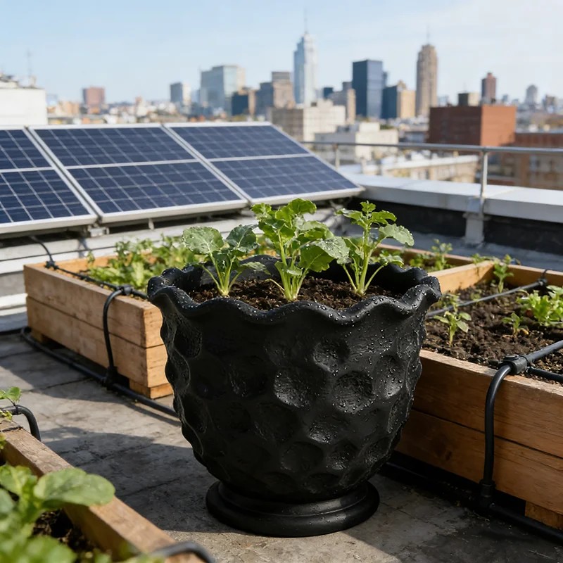 Black Lava Texture Resin Planter-Hand-painted Irregular Shape Wave-edge Flowerpot. Japanese