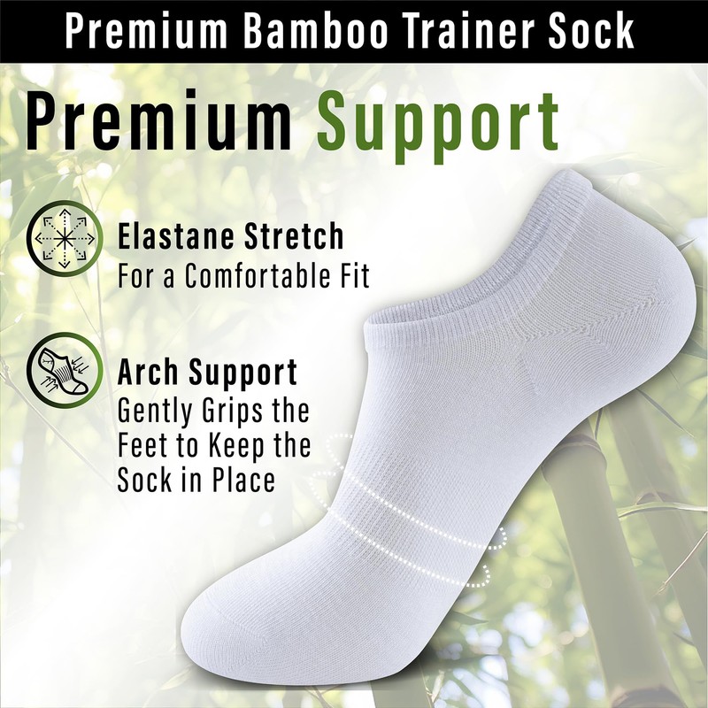 The Essentials Wardrobe 12PK Mens Bamboo Trainer Socks - UK
