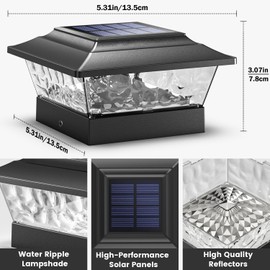 SIEDiNLAR Solar Post Lights Outdoor 12 LEDs 4 Modes Post Cap Light for 4x4 5x5 6x6 Wooden Vinyl Deck Fence Posts Garden Patio Decor, Warm/Cool White Dynamic Lighting (1 Pack, Black)