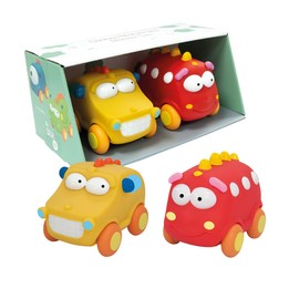 Tachan - Set of 2 soft rubber cars in two colours, yellow and red, wheels on any surface, easy and secure grip. (751T00556)